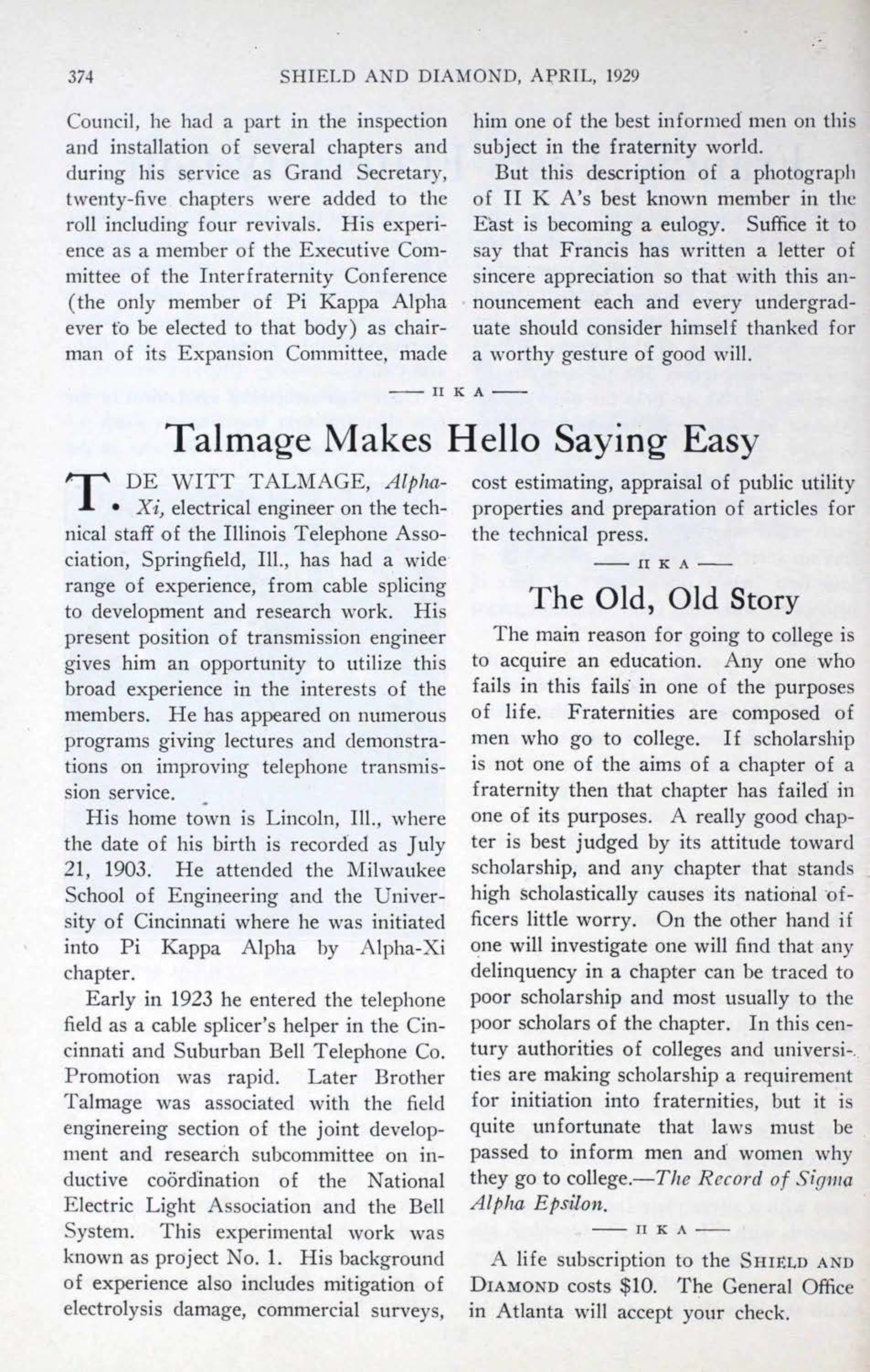 Talmage Makes Hello Saying Easy
